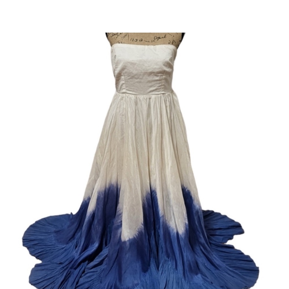 Anthropologie Strapless Dress in Blue and White by Samant Chauhan